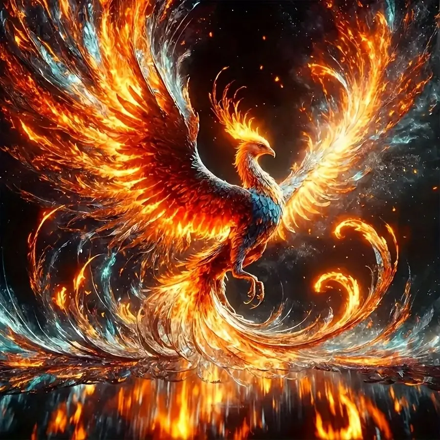 Large Size 5D Diamond Painting Kit, Diy Diamond Art, Craft, Flame Phoenix, 39.98x39.98 Cm, Acrylic Frameless Cross Stitch Mosaic Art, Perfect Home Gift Decor