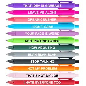 Funny Sarcastic Pens Set - 12 Pack Black Ink Retractable Ballpoint Pens, Snarky Humor Office Pens, Inspirational & Sassy Quotes, Perfect Coworker Gifts, Gag Gifts for Adults, Funny Desk Accessories for Women & Men