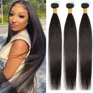 Hair Natural Black Color 12-32inch Straight Human Hair Bundles 100% Unprocessed Human Hair Extensions 12A Grade Brazilian Virgin Hair 3/4 Pieces Double Weft Full Bundles
