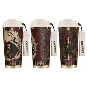 [Made in US] 16oz Stainless Steel Insulated Thermal Coffee Vacuum Flask Tumbler Mug with Lid - Stylish Portable, Temperature-Control Vacuum Flask, Ideal Gift for Curious Scholars (Enigmas Echo, Mystical Scrolls, Ancient Keys, Moonlit Whispers), Insulation