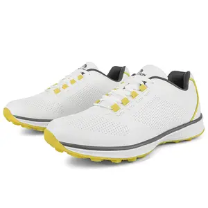 Thestron 556 Men's Golf Shoes - White & Yellow Sport Casual Wedge Sole for Versatile Everyday Wear