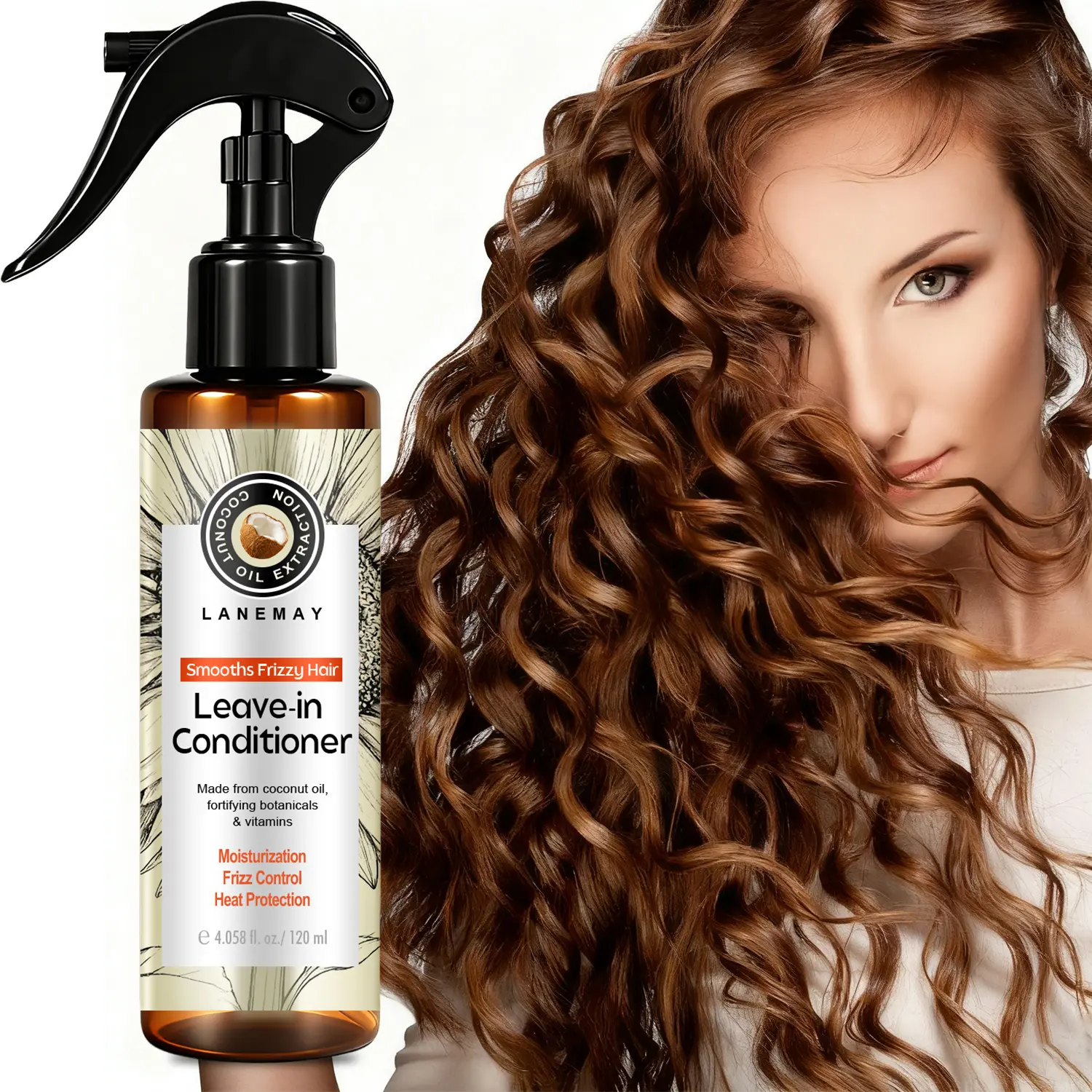 Coconut Oil Leave-In Conditioner with Grapefruit & Biotin | Smoothes Frizzy Hair & Adds Shine | Heat Protection & Daily Frizz Control | 120ml