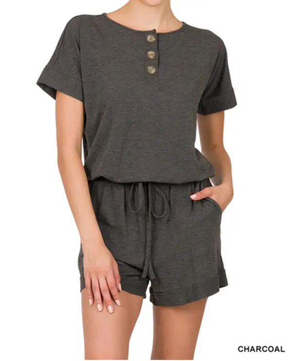 Dark Gray Romper With Pockets