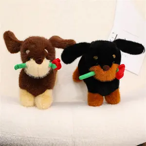 Romantic Sausage Dog Plush Toy with Rose, Soft Fluffy Stuffed Animal, Cute Animal Design, Soft Cuddly Gift, Valentine's Day Gift, Birthday Present, Home Decor