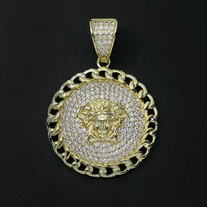 Iced Medusa Cuban Bezel Pendant - Gold