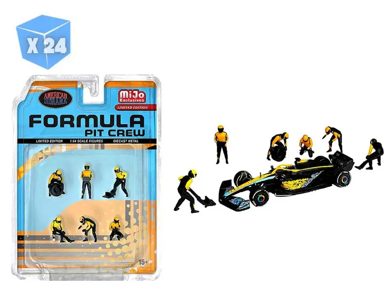24 PACK Formula Pit Crew Figures – Team Orange Diecast 1:64 Scale Model - American Diorama AD2441