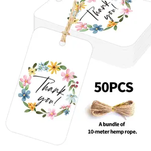50 Watercolor Wreath Thank You Tags, Gift Packaging Decorative Labels, Wedding Souvenir Hanging Tags, Heartfelt Thanks Cards