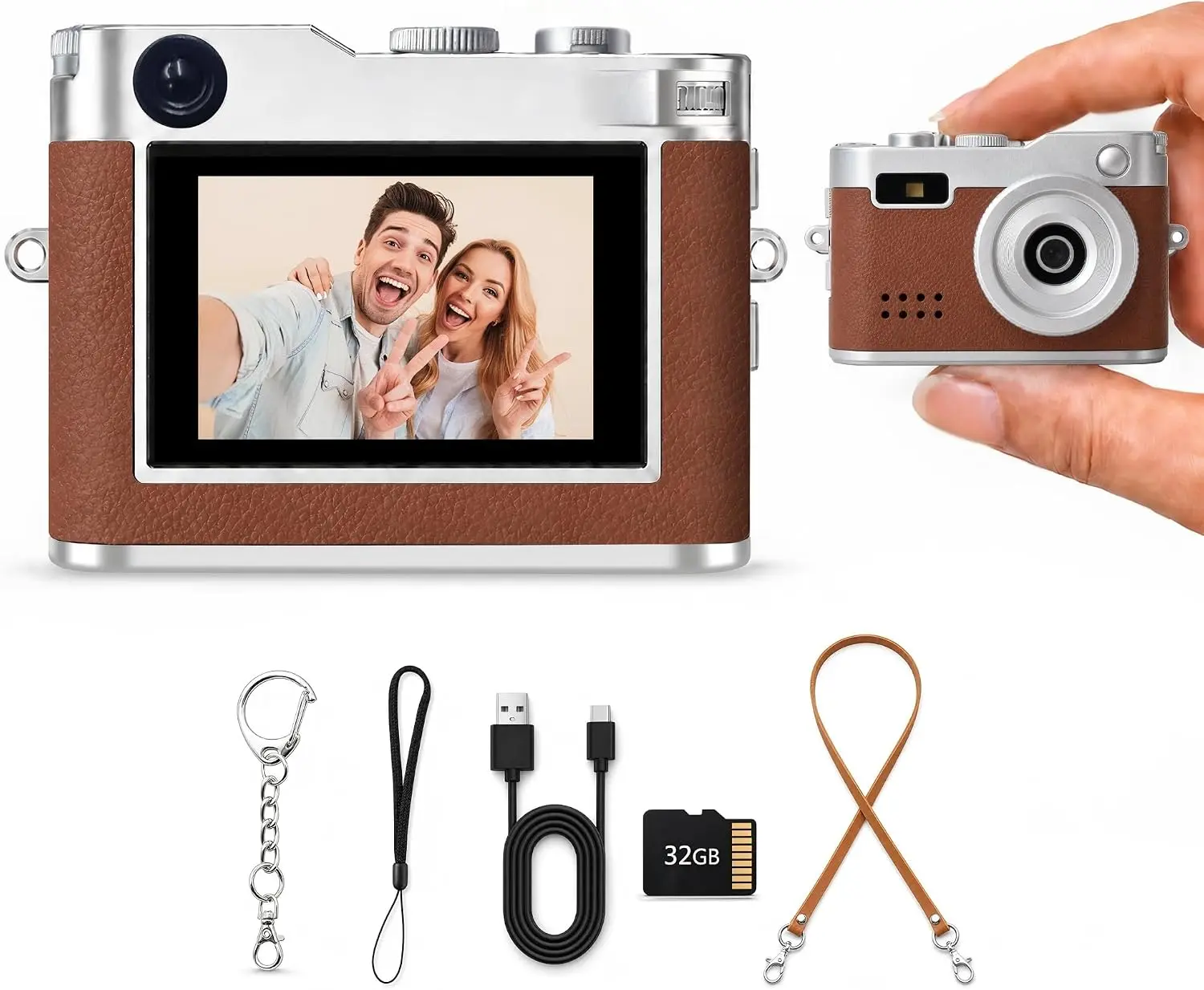 Mini Keychain Camera, Unique Gifts | 1080P video, retro, 32GB card, 0.96" screen, webcam, photo/audio, for birthday, teens, her, him