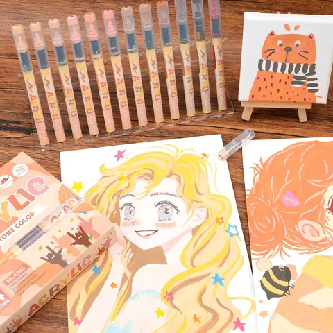 Skin Tones Art Markers, Art Markers Set, 12/24/36/72 Color Soft Brush Tip Acrylic Paint Pens, Artist Pens, Quick-Drying Waterproof Acrylic Paint Markers for Illustration Sketching, Wood,Glass,Fabric,Rocks Painting