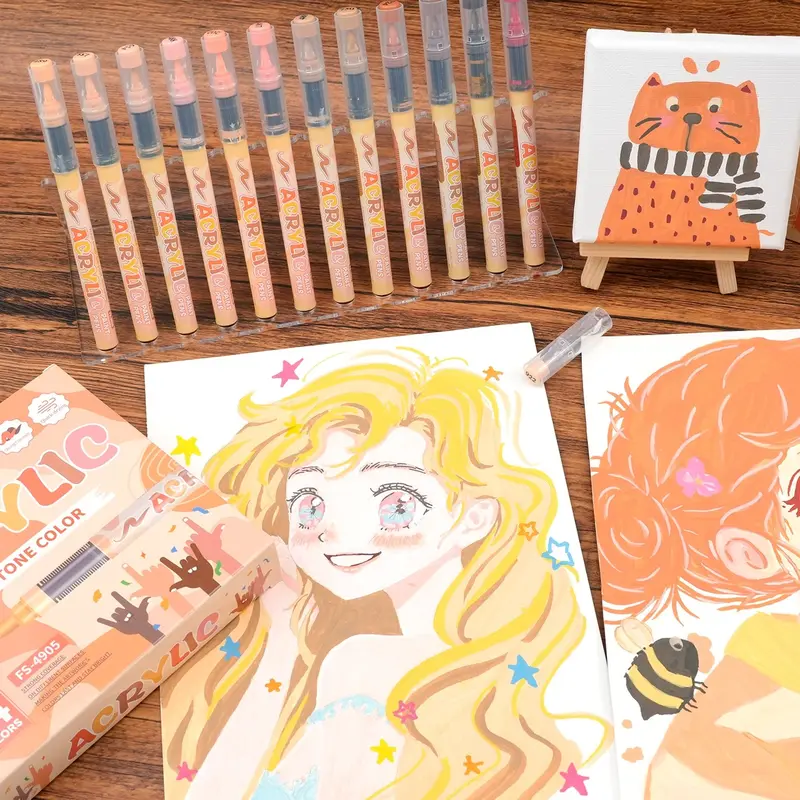 Skin Tones Art Markers, Art Markers Set, 12/24/36/72 Color Soft Brush Tip Acrylic Paint Pens, Artist Pens, Quick-Drying Waterproof Acrylic Paint Markers for Illustration Sketching, Wood,Glass,Fabric,Rocks Painting