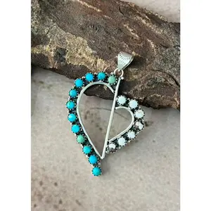 Handmade Sterling Silver Mama Collection: Kingman Turquoise with Wild horse Magnesite Heart Pendant "Signed Nizhoni"