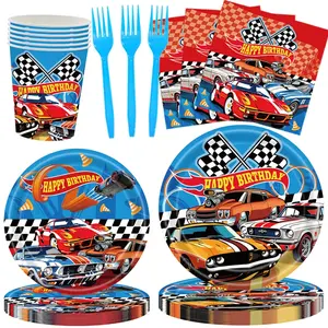 100-Piece Race Car Party Plate & Napkin Set, Birthday Party Supplies Decor, Disposable Tableware Set for 20 People