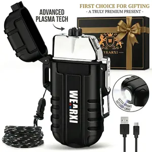Rechargeable IP56 Waterproof Electric Arc Lighter with 3-Mode Flashlight - Windproof Plasma Lighter for Camping & Survival, Practical Father's Day Gift for Men