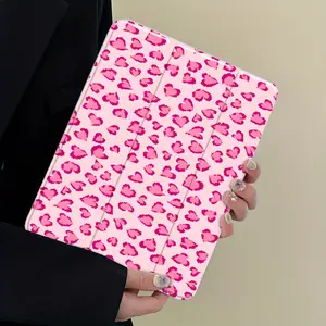 Romantic Pink Leopard Pattern Four-Corner Shockproof Tablet Case with Pen Slot Foldable,Suitable for iPad Mini, Air, Pro 4,5,6,7(2017,2018,2019,2020,2021,2022,2023,2024,2025 models),and Samsung S6,7,8,9,10FE + A7 LTE tablet cases