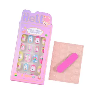 24Pcs/Box Lovely Unicorn Children Fake Nails Cartoon Press on Nails Detachable P