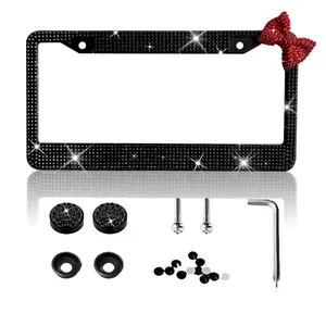 Cute Girly Bow License Plate Frame with Sparkling Rhinestones - Perfect Gift for Car Lovers Includes Screws and Mounting Hardware Gothic Skeleton Hand License Plate