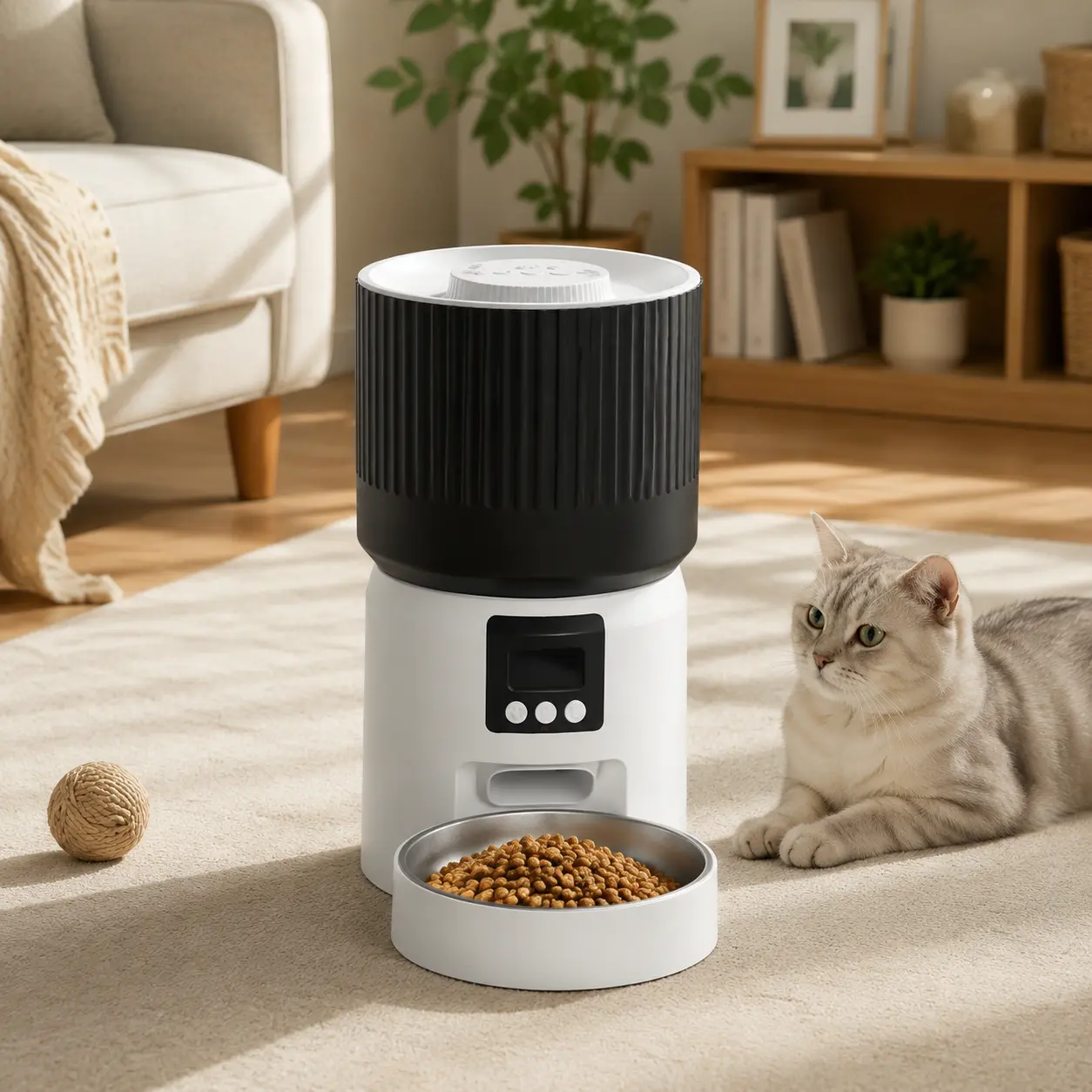 Automatic Pet Feeder with 4L Food Storage, Smart APP Control, 200W HD Camera, USB & Battery Dual Power, Programmable Feeding Dispenser for Cats and Dogs