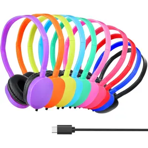 Type C Headphones Bulk for Classroom School  10 Pack,USB C Wired Headphones for School Phone Laptop PC  Class Meeting Web Conference Practice Test  Color