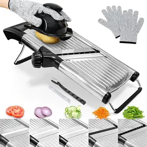 Mandoline Slicer,Mandoline  Slicer for Kitchen,Mandolin,Vegetable ,Vegtable Slicer,Adjustable Stainless Steel Veggie Onion Tomato Julienne  with Cut-1 Pair Cut-Resistant Gloves