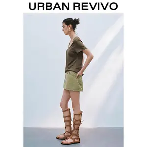 URBAN REVIVO Women's Minimalist Solid Color Cropped Fitted Lightweight Mini Straight Skirt - Basic Casual Clothe, Women's Clothes, Spring Wear, UWH550022