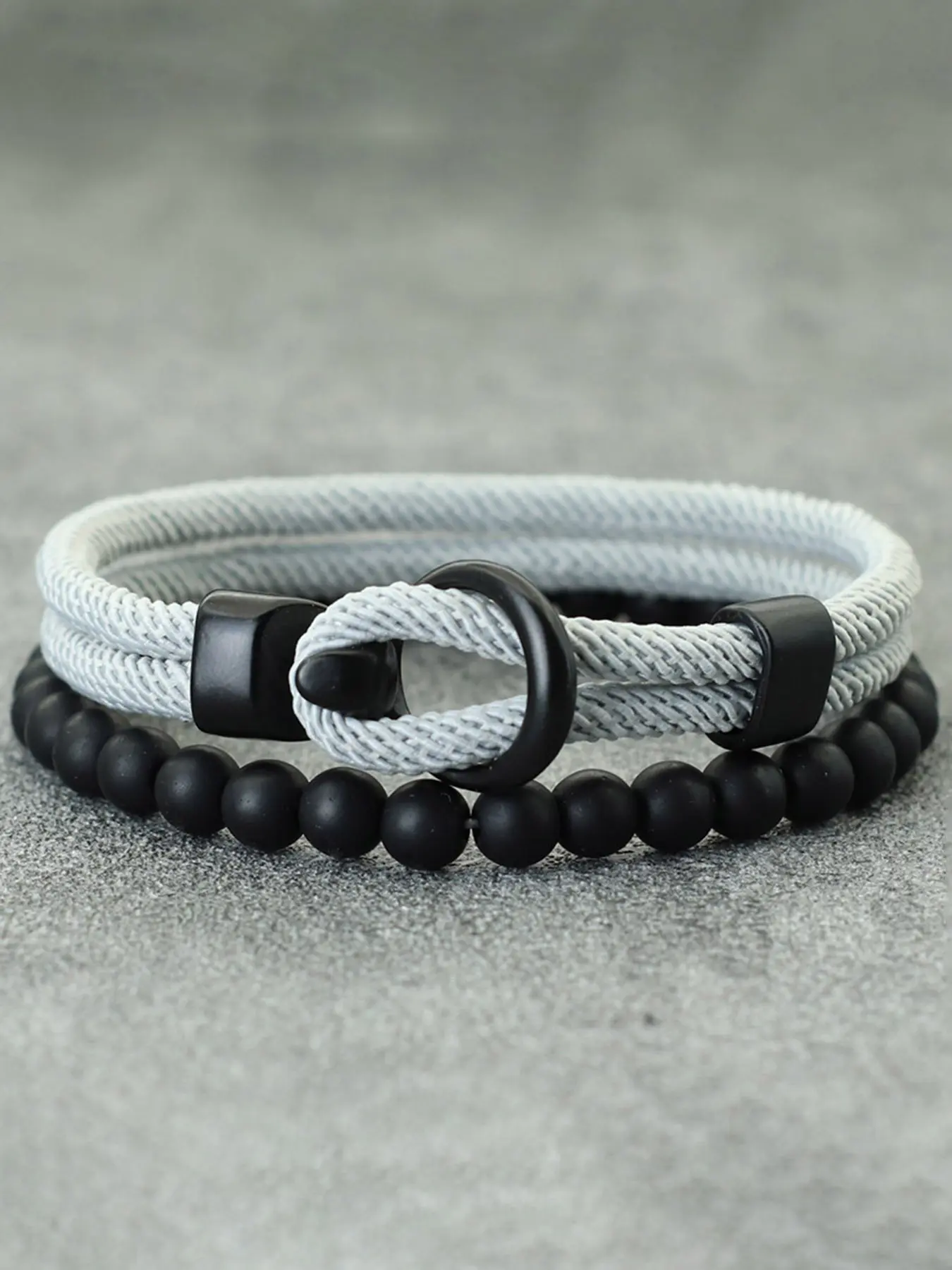 Men's Dual Layer Rope Bracelet Set, Matching Bracelet, Obsidian Stone Hook, Casual Nautical Style Gift, All Season Wear, No Choking Hazard, Stackable Bracelets, Jewelry Bracelet