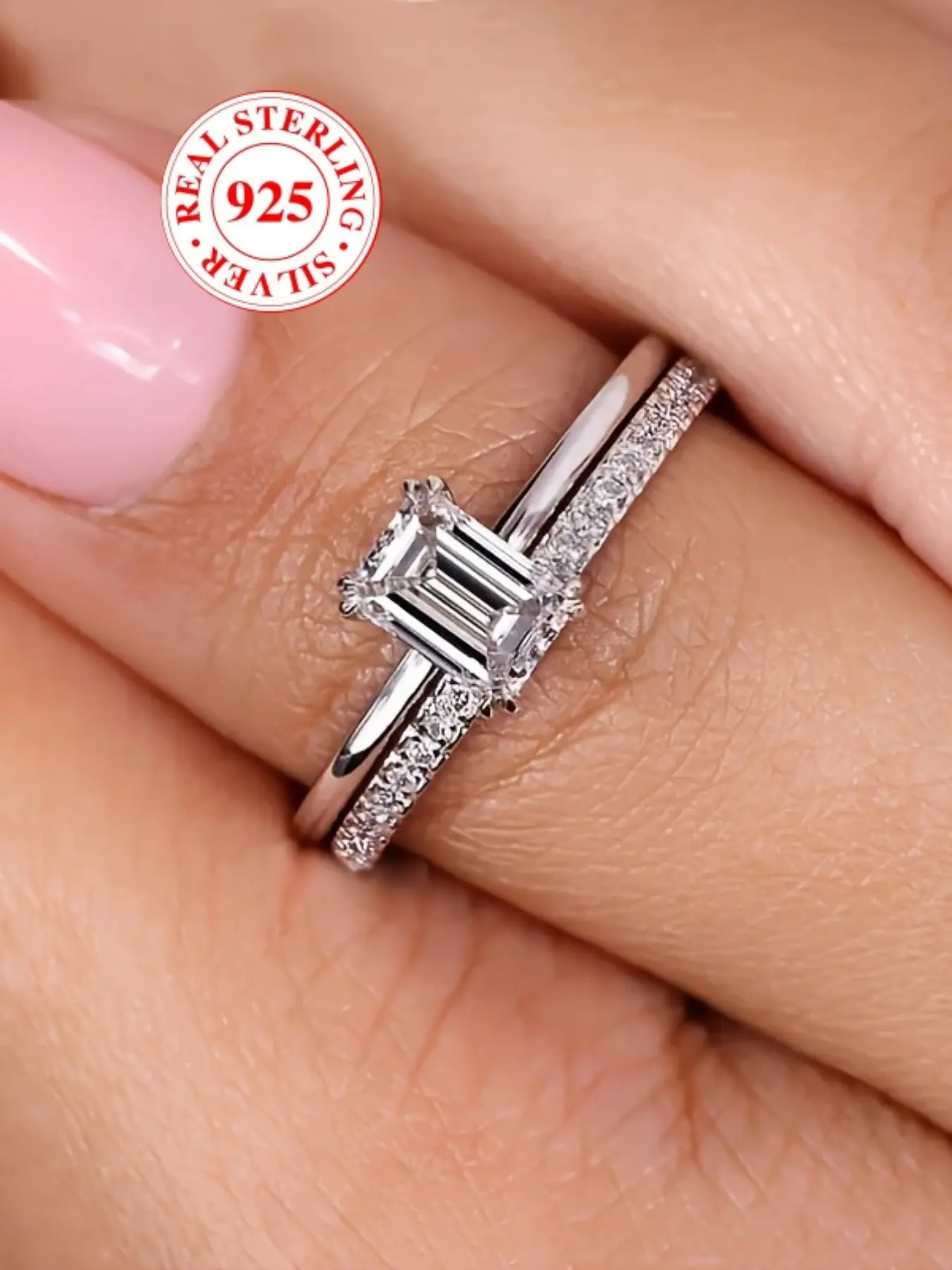 S925 Silver Color Rectangle Layered Ring Set for Women, Stackable Design with Chamfered Edges, Perfect Gift Box Included, Engagement Rings, Wedding Rings, Elegant Engagement Ring, Fashion Engagement Rings, Unique Rings, Wedding Ring Sets
