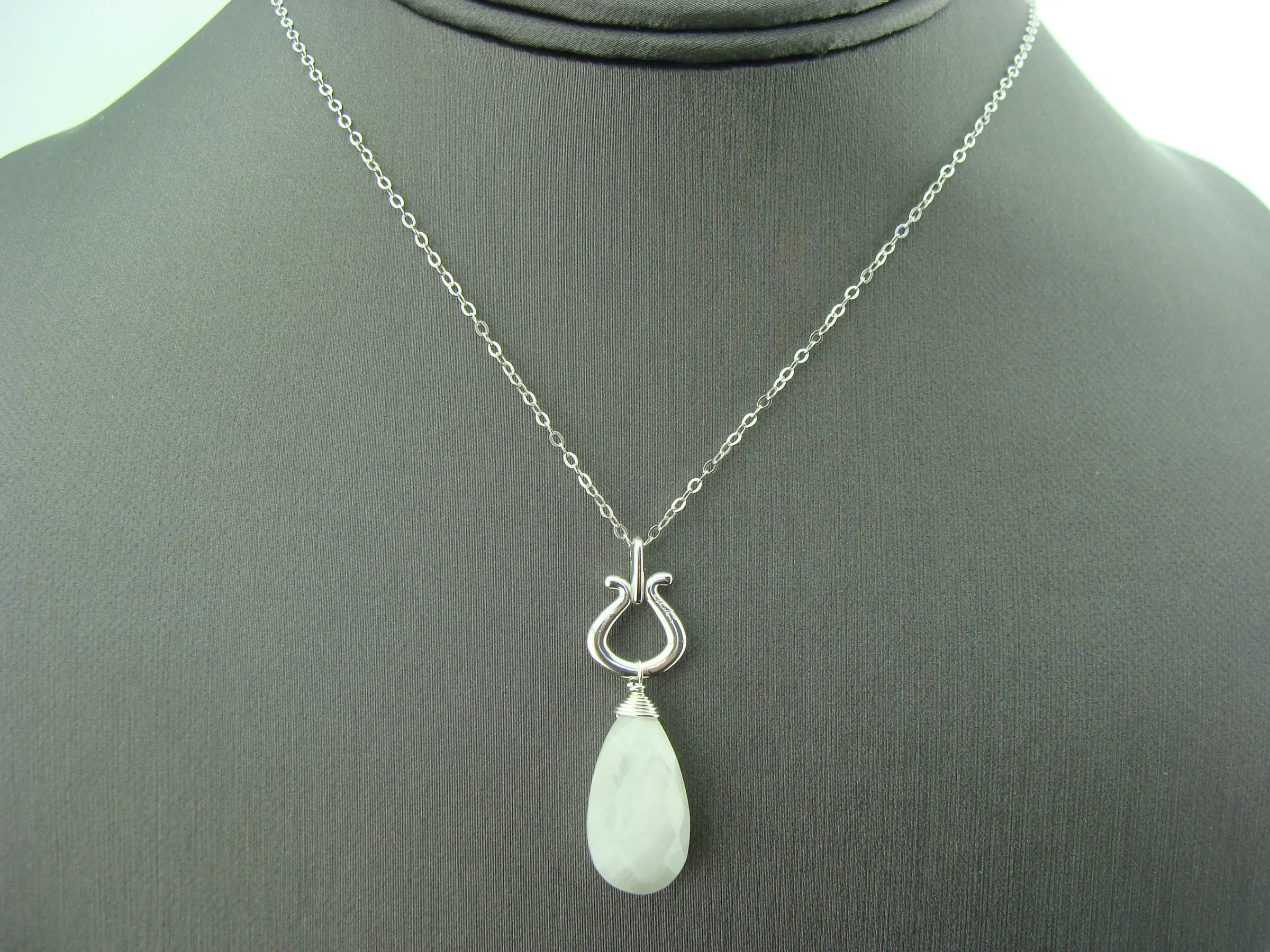 Faceted Rainbow Moonstone Drop Pendant Necklace · 925 Sterling Silver · June Birthstone Jewelry · Handmade Gift for Her