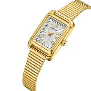 AMOVAN Women's Exquisite Luxury Antique Quartz Watch with Stainless Steel Strap, Water Rectangular Design, Simple Alloy Glass