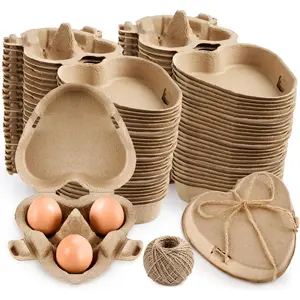 Heart Shaped 3-Cell Cardboard Egg Cartons with 20m Twine, Rustic Egg Packaging Boxes for DIY Valentine's Day Gifts, Suitable for Easter, Farmers Market, Baby Shower, Pack of 20