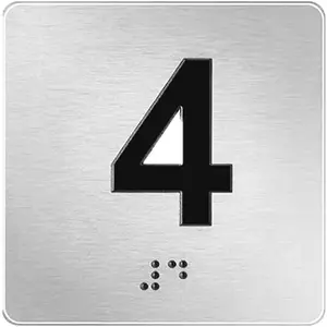 Exam Room Signs with Braille and Raised Numbers, 4" x 4" Silver Door Number Signs with 4 Double Sided Tapes for Apartment Offices Educational Institution Elevator