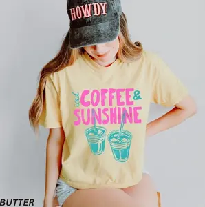 Iced Coffee and Sunshine Graphic Crop Tee Cute Summer Vibes Boxy Shirt