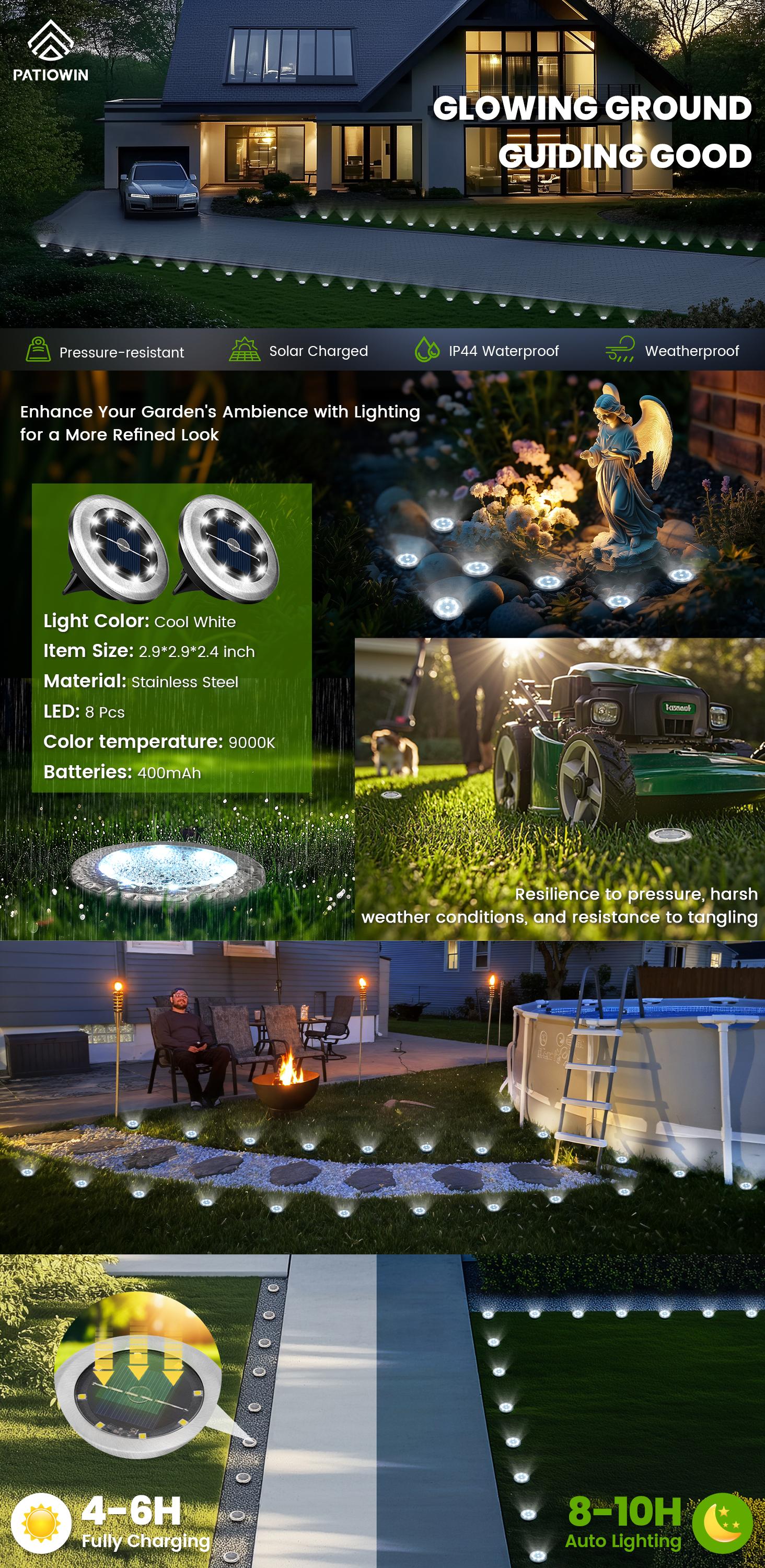 Mini Solar Ground Lights, Solar Lights Outdoor ,Waterproof,Solar Garden Lights Bright In-Ground Lights Landscape Lighting for Yard,Pathway,Lawn,Patio,Driveway,Walkway White Light Pathway Lights