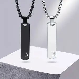 Stainless Steel Letter Necklace Pendant - 26 Letter Laser-Etched Design, Polished for Stylish 3D Rectangular Look, Suitable for Men