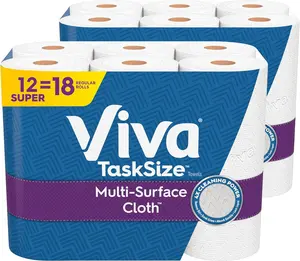 Viva Multi-Surface Cloth Paper Towels - 81 Sheets per Roll - 2 Packs of 6 - Task Size - Ideal for Kitchen Use - Wipes
