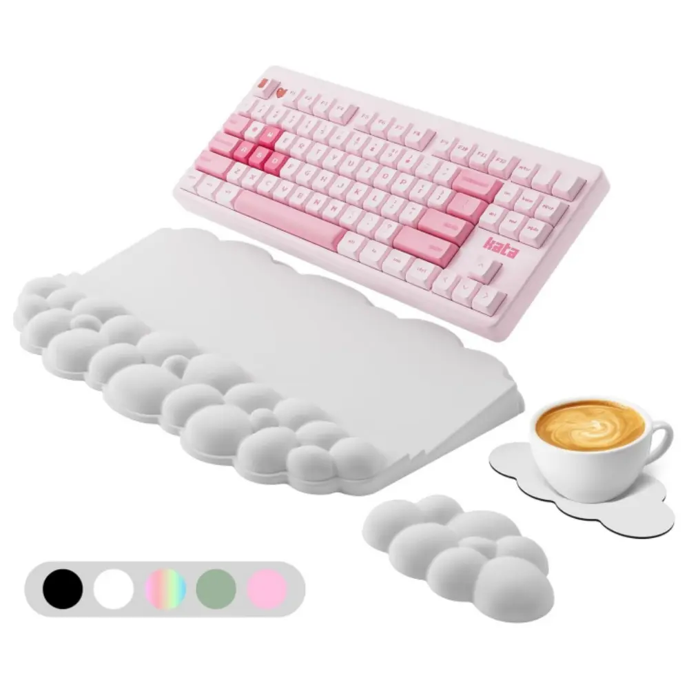Ergonomic Cloud Keyboard Wrist Rest & Mouse Pad Set, Soft Memory Foam Wrist Support Cushion, Non-Slip Base Computer Peripherals for Gaming Home Office, Pain Relief Desk Accessories by