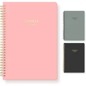 Hardcover Cornell Notes Notebook for Note Taking Supplies, B5 Spiral Aesthetic Study Subject Notebooks for School Work College Ruled Meeting Notes Book Studying Essentials, 7.2" x 10", Pink