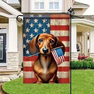 Dachshund Garden Flag, Requires No Electricity, Adorable Dachshund with an American Flag