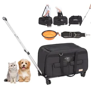VEVOR Cat Carrier with Wheels, Airline Approved Rolling Pet Carrier with Telescopic Handle and Shoulder Strap, Dog Carrier with Wheels for Pets under 25 lbs, with 1 Folding Bowl, GreyVEVOR Super Brand Day