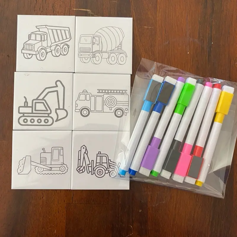 Dry Erase Coloring Refrigerator Magnets, 6 Vibrant Markers, Unisex Kids’ Playtime Essential, Easy Use Home Use House Decoration (Home Supplies)