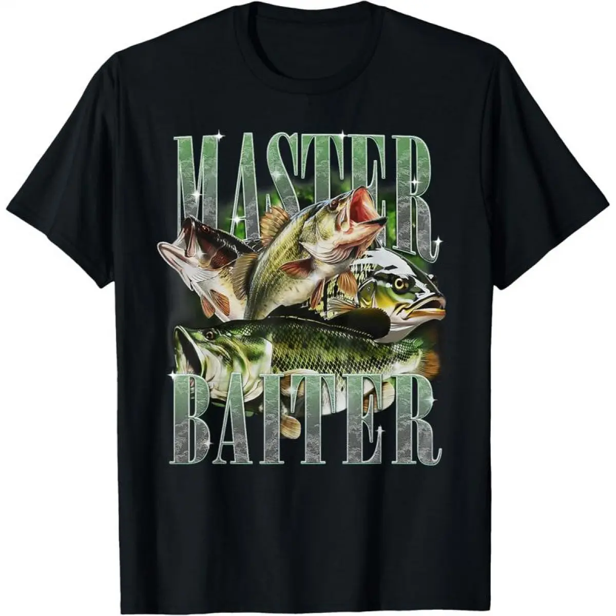 Men's "Master Baiter" Funny Fishing Graphic T-Shirt, Casual Short Sleeve 100% Cotton Top for Dad, Novelty Father's Day Gift, Fitness