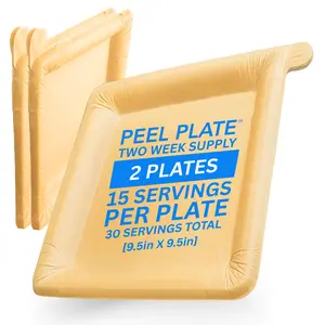 Peel Plate [2-Pack] 30 Servings Total [9.5in X 9.5in] - 2 Week Supply of Reusable Paper Plates