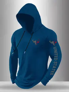 Men's Classic Hooded Long Sleeve T-Shirt, Bull Head Letter Print Graphic, Casual Daily Wear, Fashion Outdoor Clothing, Trendy and Versatile Top