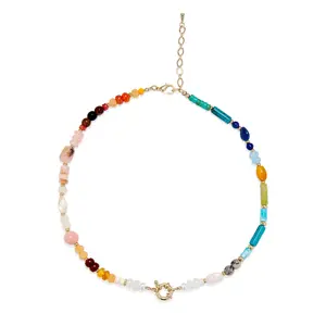 Multicolor Sea Beads Necklace NK 16INCH 2 LOBSTER MULTI BEADS FN2874GDMLT Handcrafted Coastal Color Strand with Semi Precious Stones