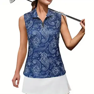 Womens Golf Shirt, Sleeveless Polo Shirts for Women V Neck Zip Collar Athletic Workout Tennis Tank Top Summer Outfit(White, X-Large)