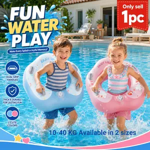 Self-Inflating Kids Swim Ring with Adorable Cartoon Pattern, High Buoyancy Child Pool Float, Dual Comfort Handles, PVC Toddler Swimming Tube for Beach, Backyard Pool and Lake, Portable Summer Water Ring for Safe and Fun(10 - 40 KG Available in 2 sizes)