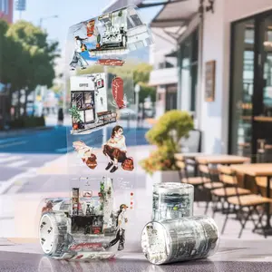 Urban Walk Series Pet Tape Roll, Adhesive, City Walking Series, City Life Theme Stationery Decorative Stickers for Journals & Water Bottles, 1 Roll Per Bag, Compact Packaging