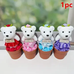 Realistic Miniature Bear Rose Plant Pot, Artificial Landscape Decor for Indoor Living Room Office Bedroom Hotel, Plastic Flowers, Artificial Flower Decoration, Christmas Valentine's Day Mother's Day