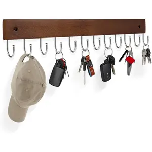 Key Hooks Key Hooks for Wall Mounted with 12 Hooks for Entryway Bathroom Hallway and Kitchen(Brown Colo)1PACK