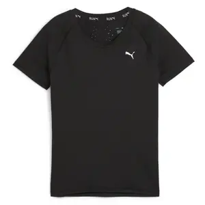 PUMA Womens Run Cloudspun Logo Crew Neck Short Sleeve Athletic Running Casual Tops  - Black