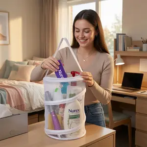 Nurex Portable Shower Caddy for Dorm & Gym – Foldable Mesh Organizer, Quick Dry, Large Capacity, Travel Friendly